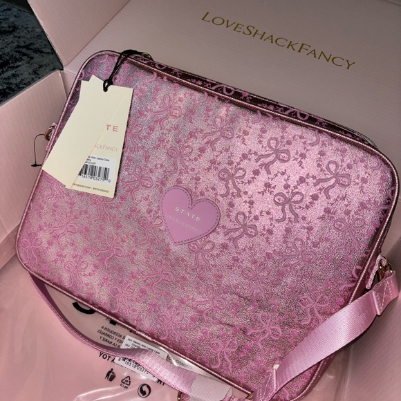 LoveShackFancy state laptop case / bag pink coquette bow print - Picture 5 of 9